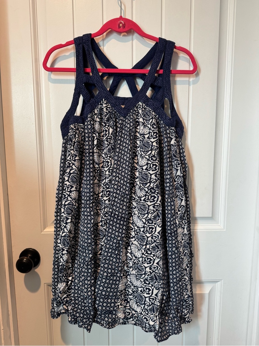Navy & White Patterned Strappy Tunic 100% Cotton Top